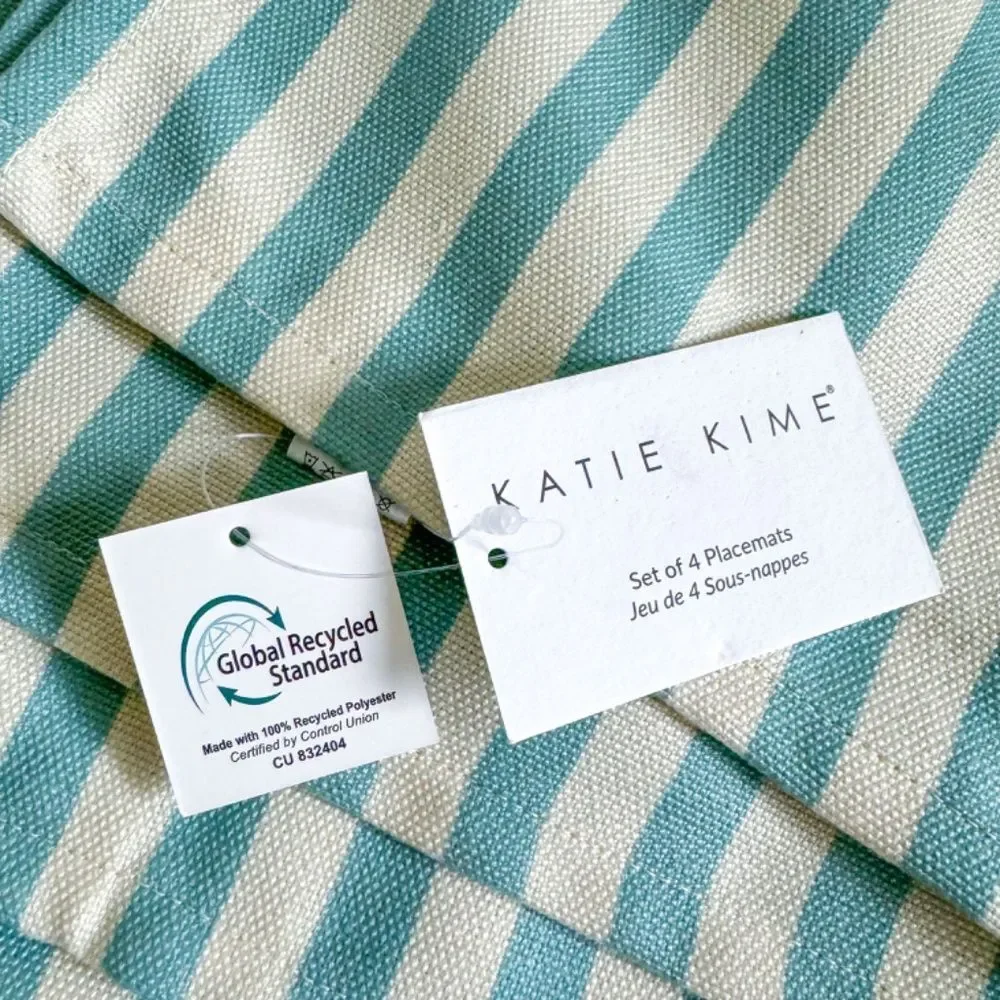NWT! Katie Kime Blue Acqua Striped Placemats - Set of 4